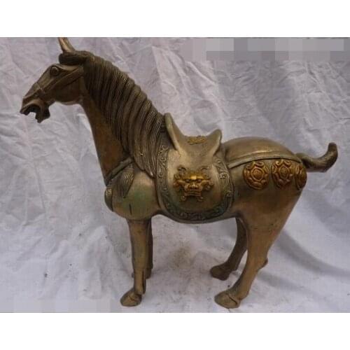 Free shipping 002767 13"Chinese Bronze Gild carved eximous Horse Statue