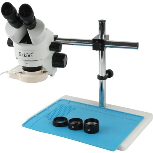 7X-45X Binocular Stereo Microscope WF10X Wide View Eyepiece 1X 0.5X 2X Objective Lens Boom Arms Microscope Stand