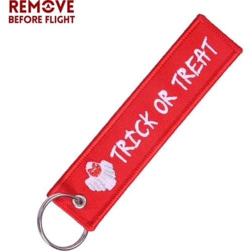 Key Ring Car Keychain Halloween TRICK OR TREAT chaveiro Para Carro Motorcycle Key Chains Awesome Ghost Pattern Red Woven Tag