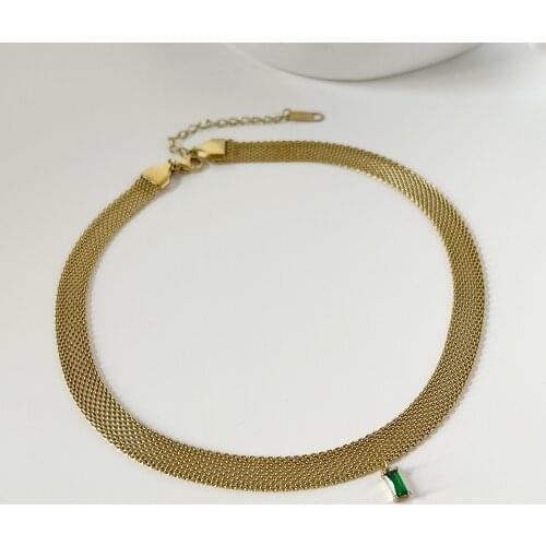 INS Hot 316L Stainless Steel Chain Choker Zincron Diamond Pendant Mask Necklace For Women Girls Trendy Jewelry Gift