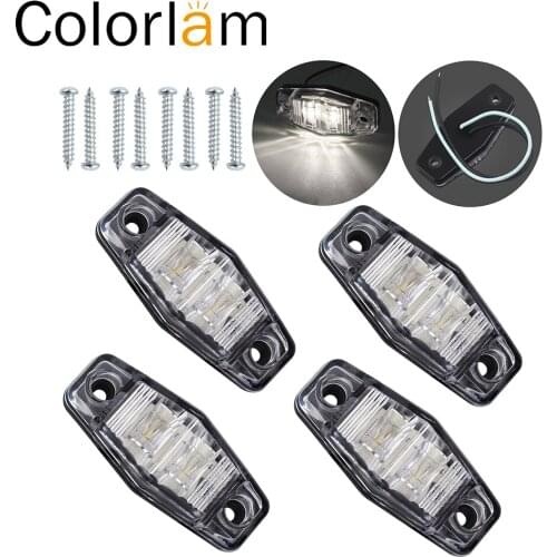 Colorlam 4pcs 12V/24V 2LED Front Side Marker Light White Light Lamp for Car Trailer Truck Lorry Van IP65 Waterproof High Bright