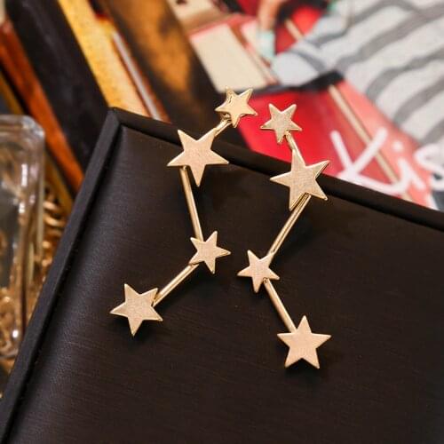 ES1248 New Design Pentagram Star Long Stud Earrings Retro Simple Metal Stars Fashion Earrings For Women Girl Birthday Gifts