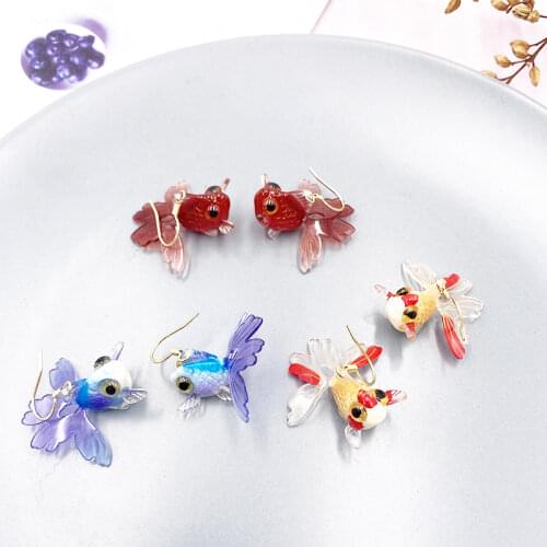 Gradient Color Resin Goldfish Earrings for Women Unique Design Purple Red Clear Fish Dangle Earrings Statement Jewelry Gifts