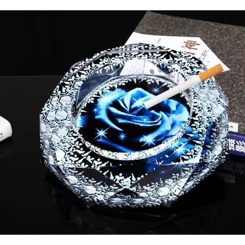 Exquisite blue roses glass ashtrays Personalized transparent home ashtray Glass craft Nice gift home decoration