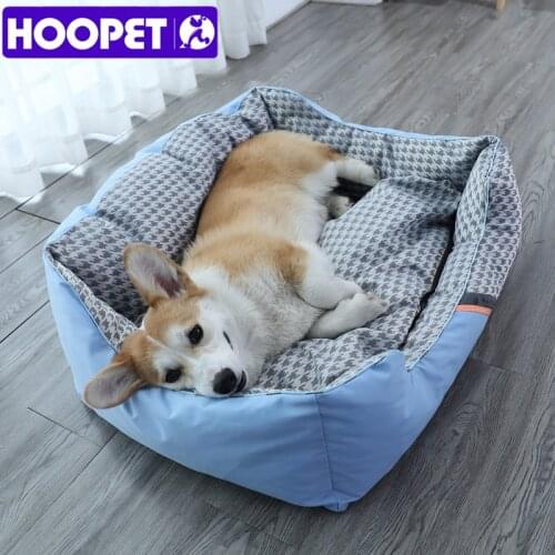 HOOPET Summer Pet Bed Non-Slip Dog Bed Houndstooth Pattern Large Dog House Soft Cat Nest Zipper Cover Washable Cave For Dogs