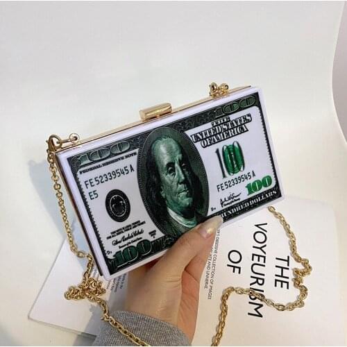 Fashion Dollar Pattern Box Bag Design Pu Leather Women Daily Clutch Bag Ladies Chain Purse Shoulder Bag Crossbody Messenger Bag