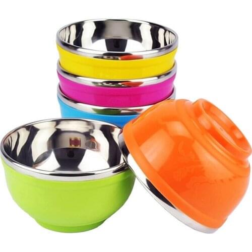 Stainless Steel Bowl Household Utensils Foam Bowl Heat Insulation Childrens Anti-Hot Stainless Steel PP Plastic Bowl