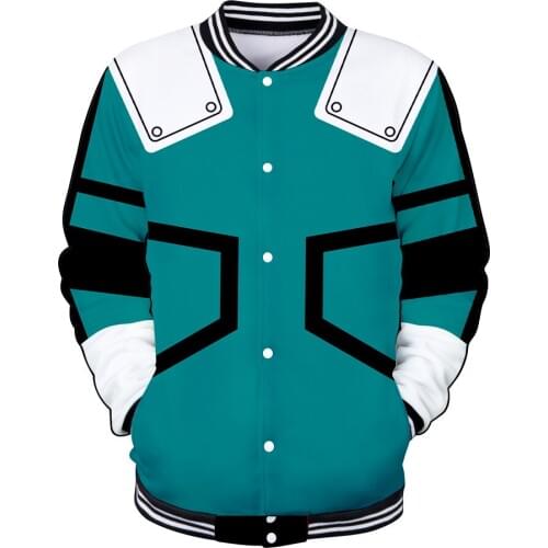 Novelty New 3D Anime My Hero Academia Midori Izuku 3D Print Sweatshirt Long Sleeve Role play Baseball unform Mens sweatshirts