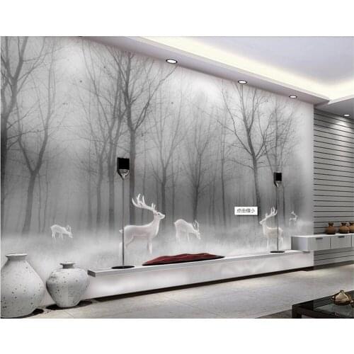 Papel de parede forest elk abstract woods black and white wallpaper,living room bedroom TV background restaurant bar 3d mural