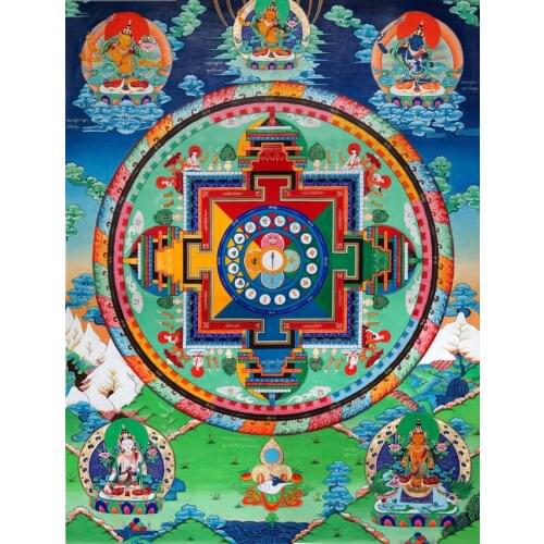 Wholesale Buddhist supplies--60CM large Greco-Buddhist 5 Bodhisattva Buddha Mandala Thang-ga print Thangka painting on canvas