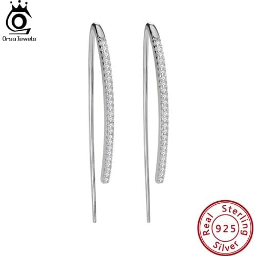 ORSA JEWELS Real 925 Sterling Silver Earrings Fashion Long Line Drop Earring Female Romantic Women Fine Jewelry SE294