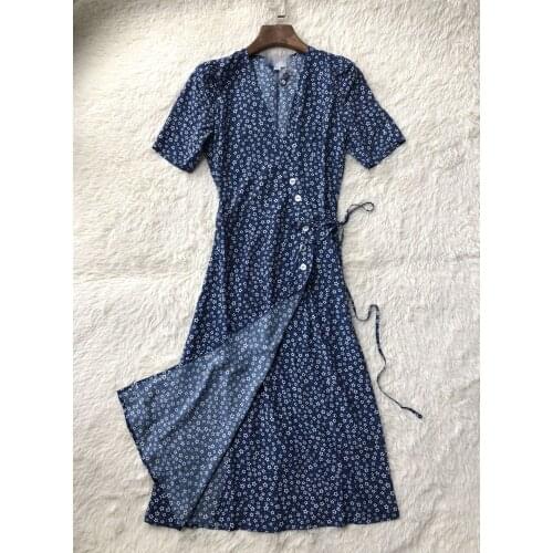 French Women Polka Dot Print Midi Dress V neck Boho High Waist Holiday Casual Ladies Dresses