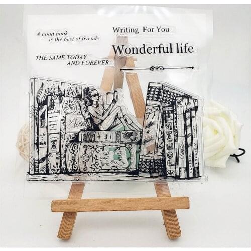 14x14cm Read Girl Clear Stamps Transparent Seal Silicone Seal TPR Christmas Wedding Roller Stamps DIY Scrapbook Album Card