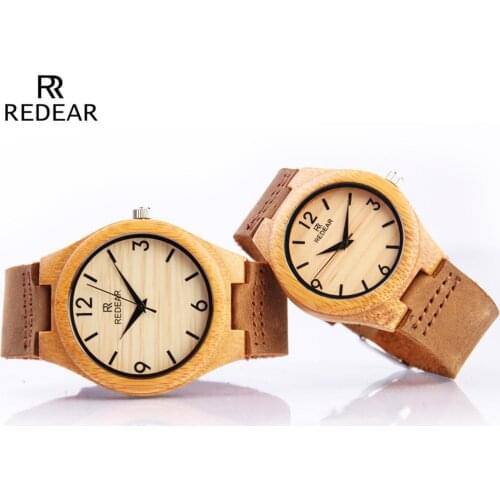 Redear Bamboo Couple Watches 2020 Luxury Brand Handmade Wooden Women Watch Men Quartz Wristwatches Leather Relojes Hombre Gift