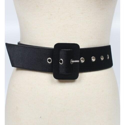 New Design Wide Velvet Fabric Belts for Women Fashion Coat Accessories Pin Buckle Decorative Belt Fur Black Waistband Lady Dress