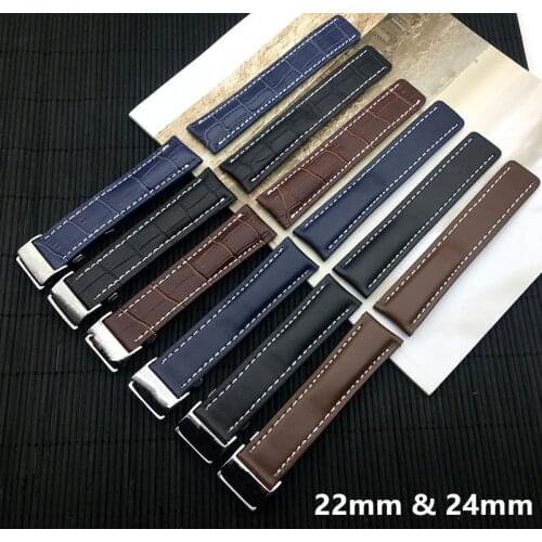 Luxury Genuine Leather Watch Band Watchband For Breitling strap for NAVITIMER WORLD Avenger/navitimer belt 22mm 24mm logo on