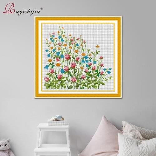RUYISHIJIA Cross Stitch Kits Handmade Needlework flowers patterns gift Embroidery Cross-Stitch DIY Embroidery Hoop