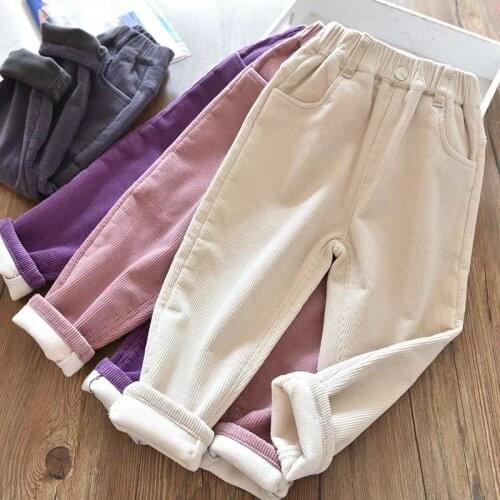 Baby Girls Pants Plus Size Corduroy Solid Winter Fleece Thick Warm Princess Toddler Kids Trousers Clothes for Children Pants