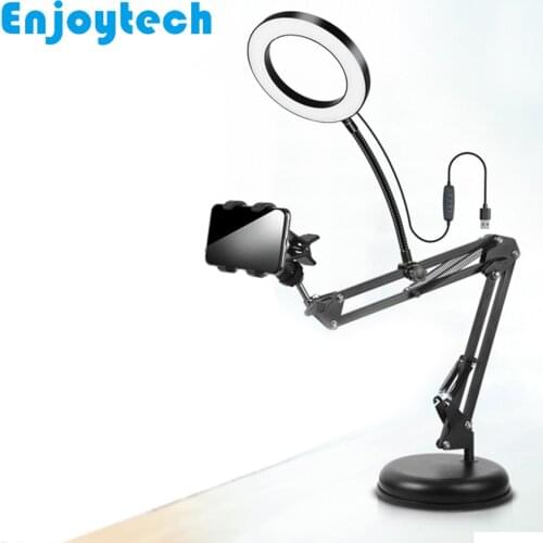 New Video Stands Holder for iPhone Xiaomi Samsung Android Mobile Phones Tripod with LED Ring Flash Lights for Vide Bloggers
