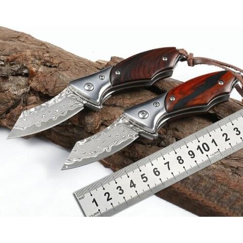 Mini folding knife pocket outdoor camping hunting high hardness Damascus steel peeling tool multifunctional EDC knife tool