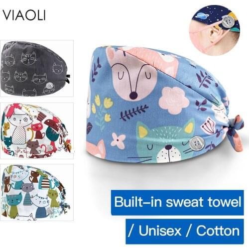Viaoli scrubs cap Pet shop hats Cleaning cap Wholesale prices cotton High Quality pet grooming nursing work hats Scrub Cap women