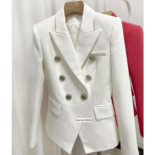 High quality !!!! 2021ss Woman Classic White Blazer Double Breasted Gold Buttons Front Suit with pockets