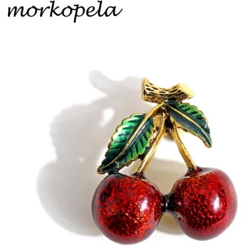 Morkopela Cherry Fruit Enamel Pin Vintage Cute Brooches and Pins Gift For Women Costume Clothes Jewelry Scarf Clip