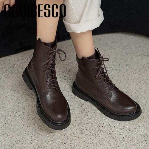 COVIBESCO 2021Woman Ankle Boots Lace UP Boots Spring Summer Genuine Leather Basic Shoes Casual Shoes Motorcycle Boots