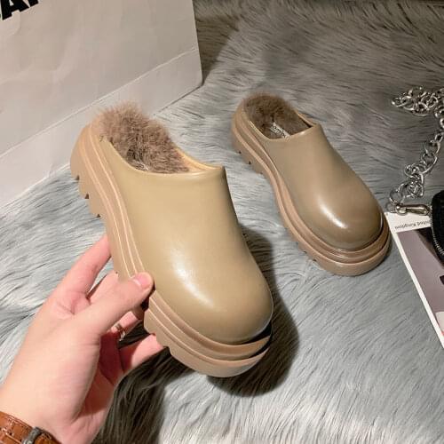 Baotou half slippers female 202 new platform platform thick-soled outer wear increased lazy wool shoes Muller shoes women