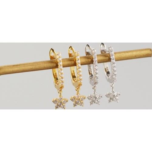 Crystal Stars Earrings Female Square Hoop Earrings with CZ Exquisite Ear Cuff Hanging Earrings Oorbellen M25