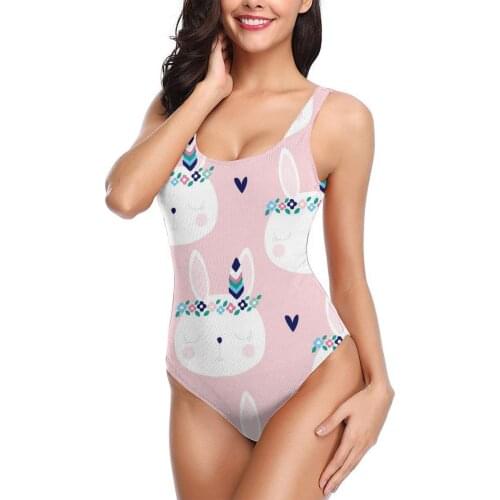 Women 2020 Swimsuit Cute White Bunny Hippie Rabbit One Piece Swimsuit Women Sexy Bodysuit Monokini Swimwear Bathing Suit