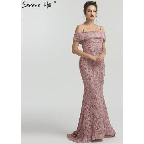 Robe De Soiree Luxury Off Shoulder Crystal Pearls Mermaid Long Evening Dresses Spaghetti Straps Formal Dress Dubai Gowns BLA6013