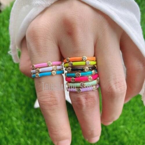 5Pcs RM39088 For Women Copper Jewelry Plated Ladies Gold Ring For Women Colors Gold Plated Enamel Geometric Ring