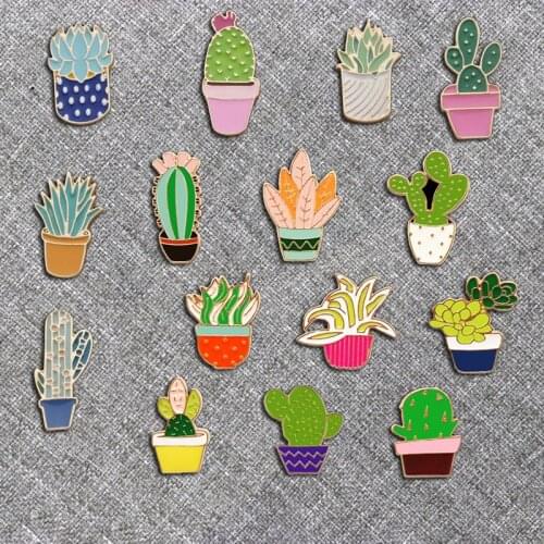 1 piece Metal Potted Plants Cute Pins Brooches Backbag Icons Flower Anime Enamel Pin Badge For Girl Men Woman Jewelry Wholesale