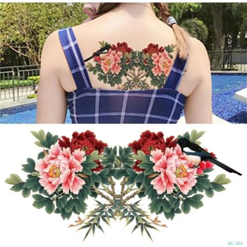 1pc New Chest Tattoo large Peony flower cuckoo bird shoulder arm back body art Sternum tattoo henna body/back paint Under breast