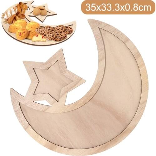 1Pc Eid Mubarak Tray Wooden Dessert Pastry Serving Tray Eid Mubarak Tray Ramadan Food Tray Muslim Supplies