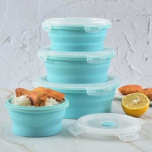 Four-piece High temperature resistant silicone tableware sealed silicone crisper circular bento box lunch box outdoor folding
