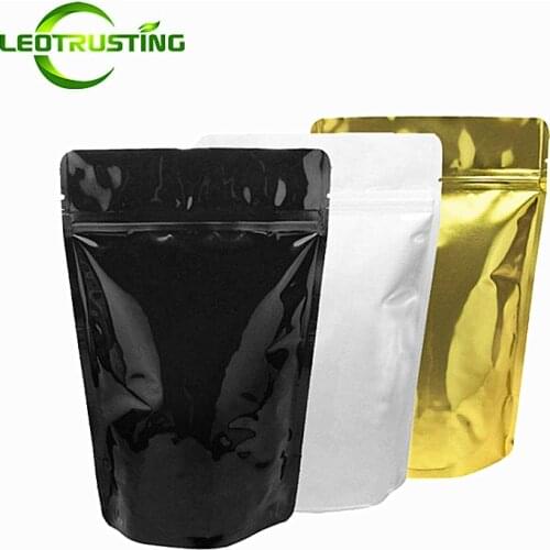 50pcs Thicken Stand up Glossy Black White Gold Aluminum Foil Zip Lock Bag Jewelry Hardware Dolls Panties Sex Cosplay Pack Bags