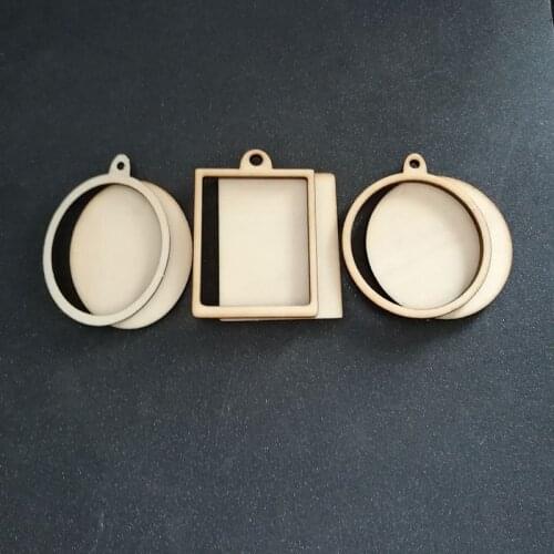 60pcs (6styles) Blank Unfinished Wood Frame Charm Pendant Oval Rectangle Round Circle Scrapbooking Wooden Jewelry DIY Crafts