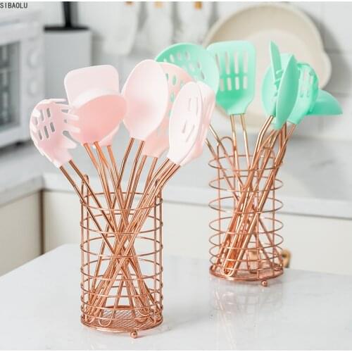 8PCS Silicone Cooking Utensils Set Stainless Steel Handle Non-stick Spatula Cookware Set Hangable With Storage Box Kitchen Tools