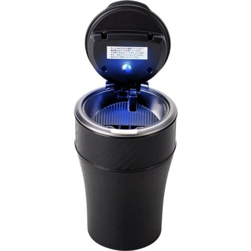 Car Car Fashion Solar Charge LED Light Car Ashtray Black Tumbler Carbon Pattern Auto Interior Ashtray Great Gift for Men
