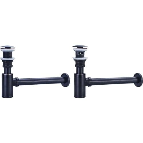Basin Bottle Trap Metal Bathroom Sink Siphon Drains with Drain Black P-Trap Pipe Waste