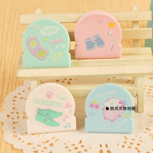Free Shipping Fashion stationery (4pcs/set) cartoon plastic paper clip cute binder clips spring clip Office/school supplies