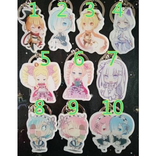 Anime Re:Zero kara Hajimeru Isekai Seikatsu Natsuki Subaru Emilia Rem Ram Pendant Acrylic Key chain Keyring figures toys Cosplay