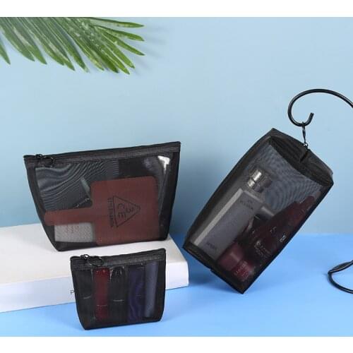 Black Transparent Mesh Cosmetic Bag Large Capacity Storage Bag Mesh Wash Bag Cosmetic Packaging Travel Storage Wash Coin Purse