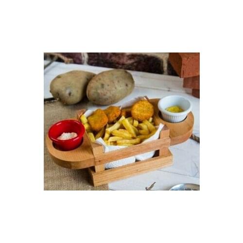 Çift Sosluk Sunum Kasası / Patates Kızartması Tabağı / Ahşap Sunum Tabağı / Sos Kase Seti / Ketçap Mayonez Seti