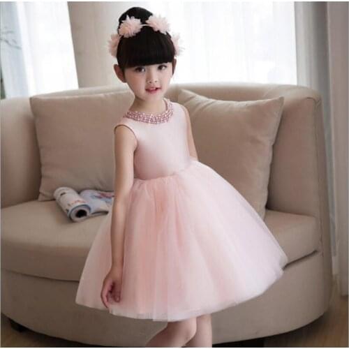 Glizt Beaded Flower Girl Dress for Wedding Sleeveless Pink Lace Children Party Princess Formal Dress Kids First Communion Gown