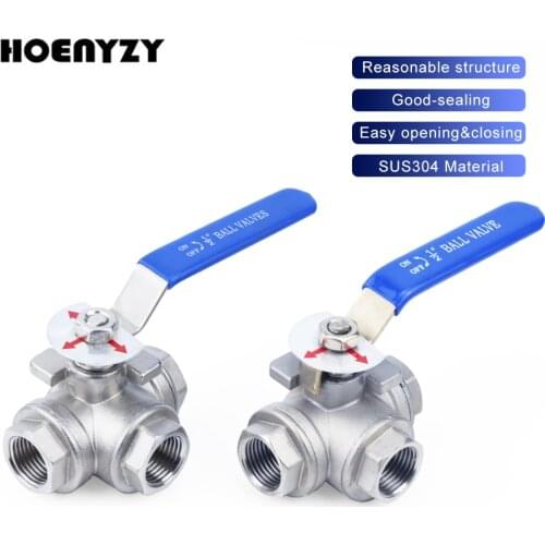 DN8 DN10 DN15 DN20 DN25 DN32 DN50 Stainless Steel 304 BSPT Thread Three 3 Three Way Ball Valve T-type L-type 1/2" 3/4" 1" 2"