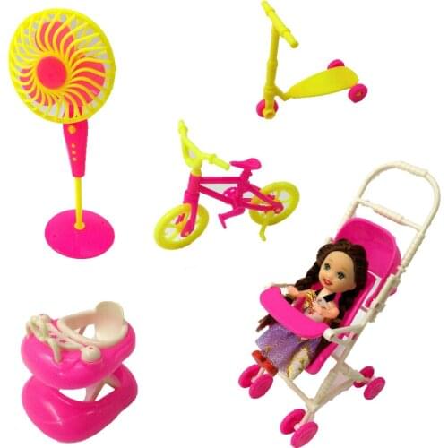 Toys Girl Birthday Gift(Kelly doll+Bike+Fan+Walker+Trolley)Accessories for Barbie Doll House Classic Toys for Girl Free Shipping