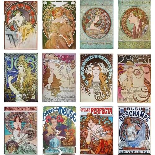 Retro Woman Alphonse Mucha Canvas Painting Art Posters and Prints Mural Pictures for Living Room Home Wall Decoration Cuadros